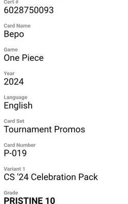 CGC Pristine 10 Bepo P-019 EN One Piece 2024 Championship Celebration (POP 7) - Image 4