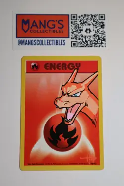 Pokemon TCG Base Set Unlimited Fire Energy with Charizard Sketch by Creees Lee - Image 1