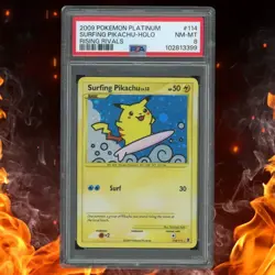 2009 Pokemon Platinum Rising Rivals Surfing PIKACHU 114/111 Holo PSA 8 - Image 1