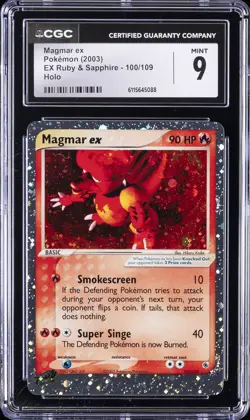2003 POKEMON EX RUBY & SAPPHIRE HOLO #100 MAGMAR EX CGC 9 - Image 1