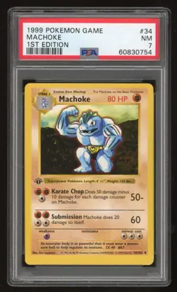 1999 Pokemon 1st Edition Shadowless Machoke #34 PSA 7 - Image 1