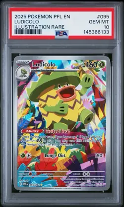 2025 POKEMON PFL EN-PHANTASMAL FLAMES #095 LUDICOLO ILLUSTRATION RARE PSA 10 - Image 1