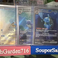 Pokemon 151 Set Squirtle Wartortle Blastoise ex illustrator art cards. All 3 - Image 1