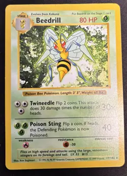 Beedrill - Shadowless - Base Set - 17/102 - Rare - Pokemon - LP - Image 1