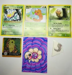 Favorite Pokemon Mini-Lot: Weedle Common TCG Tattoo Flipz and Original Art - Image 1