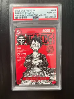 2025 ONE PIECE JPN PROMOS ONE PIECE MAGAZINE VOL.20 #014 MONKEY D. LUFFY PSA 10 - Image 1