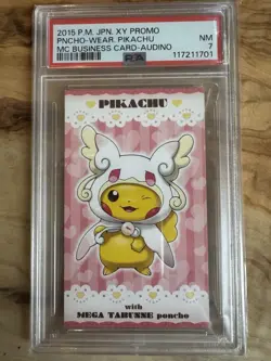 2015 Poncho Wearing Pikachu Audino MC Business Card Promo Japanese Pokemon - Image 1