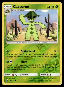 Cacturne 6/111 SM - Crimson Invasion Reverse Holo English Pokemon Card - Image 1