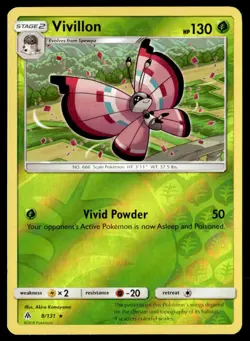 Vivillon 8/131 SM - Forbidden Light Reverse Holo English Pokemon Card - Image 1