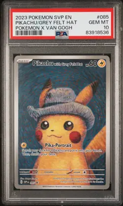 PIKACHU/GREY FELT HAT X VAN GOGH POKEMON SVP EN-SV BLCK STR PRM 2023 085 PSA 10 - Image 1
