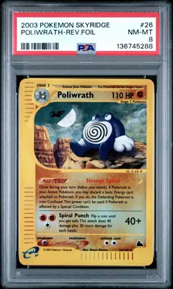 2003 POKEMON SKYRIDGE #26 POLIWRATH-REVERSE FOIL PSA 8 - Image 1