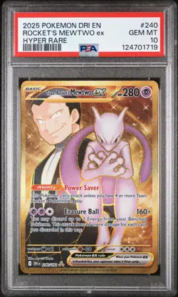 2025 POKEMON DRI EN-DESTINED RIVALS HYPER RARE TEAM ROCKET'S MEWTWO EX PSA 10 - Image 1