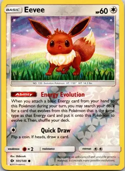 Eevee 101/149 C SM Base Set Pokemon Reverse Holo NM - Image 1