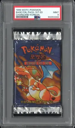 PSA 9 MINT Pokemon Base Set Booster Pack Korean 1st Edition Charizard WOTC - Image 1