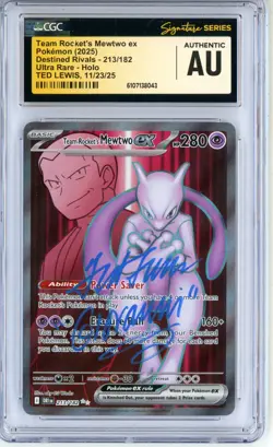 CGC Authentic Signed Ted Lewis Pokemon TCG Team Rocket's Mewtwo ex 213/182 - Image 1