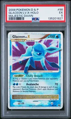 2008 POKEMON DIAMOND & PEARL MAJESTIC DAWN #98 GLACEON LV.X-HOLO PSA 5 - Image 1
