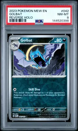 2023 POKEMON MEW EN-151 REVERSE HOLO #042 GOLBAT PSA 8 - Image 1