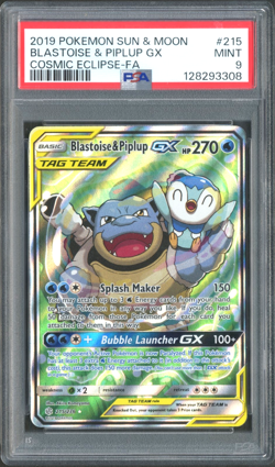 Pokemon TCG: Blastoise & Piplup GX 215/236 Cosmic Eclipse Tag Team PSA 9 - Image 1