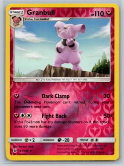 Granbull Pokemon TCG Sun & Moon Uncommon Reverse Holo 91/149 - Image 1