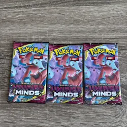 Pokemon TCG Sun and Moon Unified Minds Booster Pack Espeon NEW lot of 3 - Image 1
