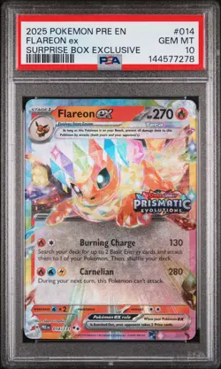 2025 POKEMON PRE EN-PRISMATIC EVOLUTIONS #014 FLAREON EX PSA 10 - Image 1