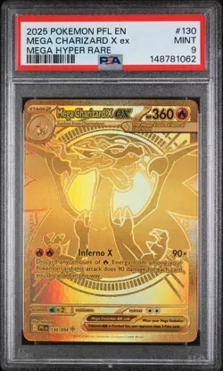 PSA 9 MINT Pokemon Mega Charizard X ex Gold 130/094 Phantasmal Flames English - Image 1