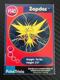 Pokemon Zapdos 1999 Original 151 Burger King PokeTrivia Trading Card #145 LP - Image 1