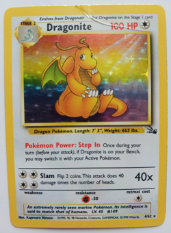 Dragonite Pokemon Card Holo WOTC 4/62 Fossil Set Rare Vintage 1999 Original MP - Image 1