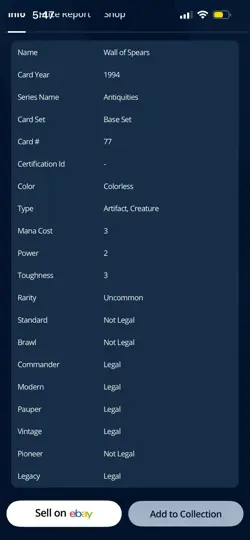 Vintage~MTG~Magic the Gathering💥Wall of Spears💥Antiquities~1994 - Image 3