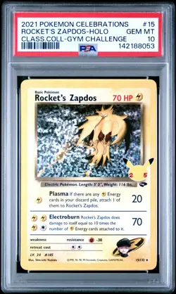 PSA 10 Rocket's Zapdos 15/132 Celebrations 25th Holo Pokemon Card - Gem Mint - Image 1