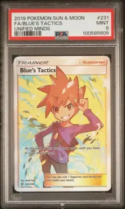 PSA 9 MINT Blues Tactics Full Art 231/236 Unified Minds Pokemon Card 2019 - Image 1