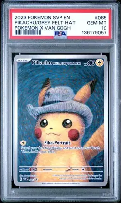 PSA 10 Pikachu Grey Felt Hat Van Gogh 085 SVP Black Star Promo Pokemon Card - Image 1