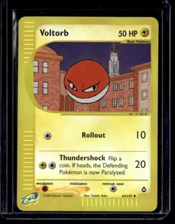 Voltorb 64/147 Reverse Holo Aquapolis eReader Pokemon Card English - Image 1