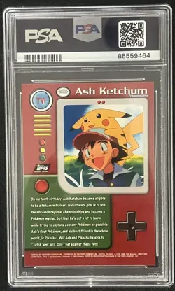 PSA 9 MINT 1999 Topps Pokemon #TV1 Ash Ketchum Pikachu Series 1 Vintage Anime - Image 2