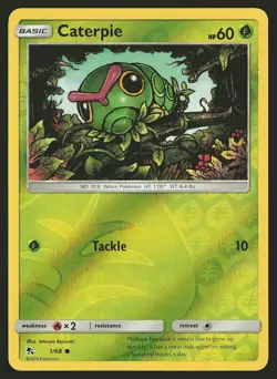Hidden Fates Caterpie #1/68 Reverse Holo Pokemon Card - Image 1