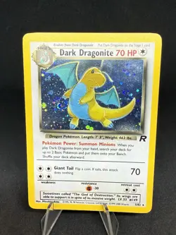 Pokemon TCG Dark Dragonite Holo Rare Card 5/82 Team Rocket Vintage SWIRL MP - Image 1