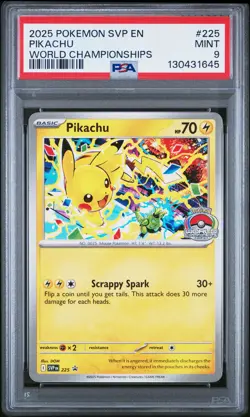 2025 POKEMON SVP EN-SV BLACK STAR PROMO WORLD CHAMPIONSHIPS #225 PIKACHU PSA 9 - Image 1