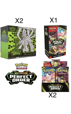 PRESALE Pokemon Center Perfect Order - 2 ETB 2-Booster Box, 1-Booster Bundle Lot - Image 1