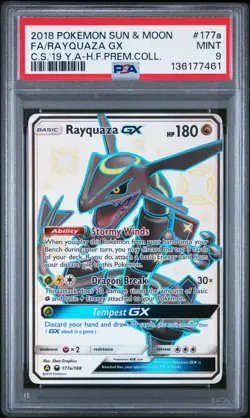 2018 POKEMON SUN & MOON CELESTIAL STORM #177A FULL ART/RAYQUAZA GX PSA 9 - Image 1