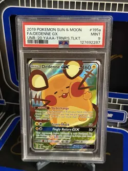 Pokemon Dedenne GX PSA 9 Full Art Holo Ultra Rare Sun & Moon 195a/214 2019 - Image 1