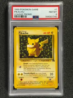 1999 Pokemon Game #1 PIKACHU League Promo Black Star TCG 1/53 PSA 8 - Image 1