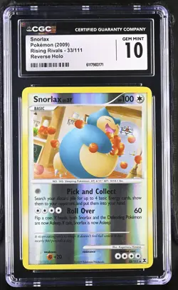 CGC 10 GEM MINT Snorlax 2009 Rising Rivals 33/111 Reverse Holo Pokemon Card - Image 1