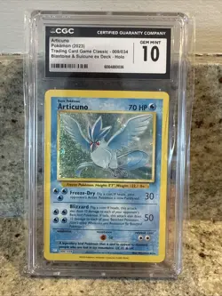 CGC 10 GEM MINT Articuno 009/034 HOLO RARE Classic Pokemon Card 2023 - Image 1
