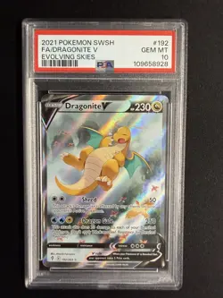2021 POKEMON SWORD & SHIELD EVOLVING SKIES #192 FULL ART/DRAGONITE V PSA 10 - Image 1