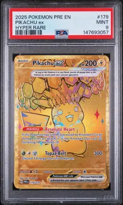 2025 Pokemon Pre En-Prismatic Evolutions #179 Pikachu Ex Hyper Rare PSA 9 - Image 1
