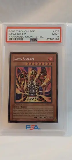 2003 Yu-Gi-Oh Lava Golem Pharaonic Guardian 1st Edition Secret Rare PGD-107 PSA9 - Image 1