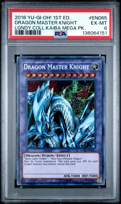 Yugioh PSA 6 Dragon Master Knight LCKC-EN065 Secret Rare 1st Ed 2018 - Image 1