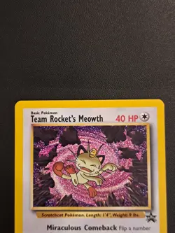 GRADEABLE MINT Vintage Team Rocket Meowth Black Star Promo Pokemon Card - Image 2