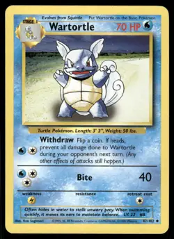 Pokemon Cards Wartortle 42/102 Base Set WOTC Unlimited Uncommon LP - Image 1