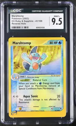 CGC 9.5 MINT+ Marshtomp 2003 EX Ruby & Sapphire 41/109 Reverse Holo Pokemon Card - Image 1